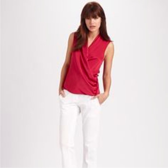 Theory Tops - Theory Derona Draped Sleeveless Silk Blouse in Fuchsia (Size:S)